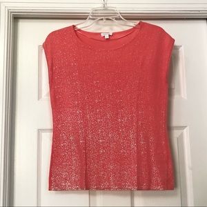 Solar Coral Sparkly Knit Sweater Blouse Top